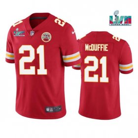 Wholesale Cheap Men\'s Kansas City Chiefs #21 Trent McDuffie Red Super Bowl LVII Patch Vapor Untouchable Limited Stitched Jersey