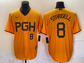 Wholesale Cheap Men\'s Pittsburgh Pirates #8 Willie Stargell Number Gold 2023 City Connect Stitched Jersey 1
