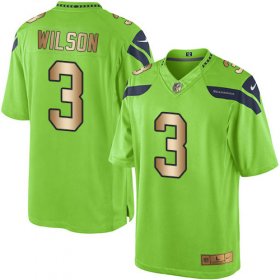 Wholesale Cheap Nike Seahawks #3 Russell Wilson Green Men\'s Stitched NFL Limited Gold Rush Jersey