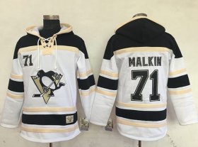 Wholesale Cheap Penguins #71 Evgeni Malkin White Sawyer Hooded Sweatshirt Stitched NHL Jersey
