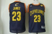Wholesale Cheap Men's Cleveland Cavaliers #23 LeBron James 2015 The Finals Navy Blue With Gold Swingman Jersey