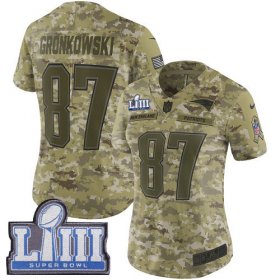 Wholesale Cheap Nike Patriots #87 Rob Gronkowski Camo Super Bowl LIII Bound Women\'s Stitched NFL Limited 2018 Salute to Service Jersey