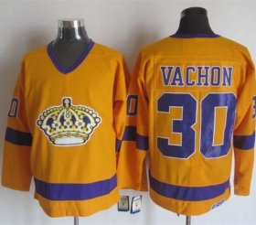 Wholesale Cheap Kings #30 Rogie Vachon Yellow/Purple CCM Throwback Stitched NHL Jersey
