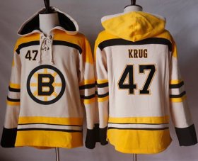 Wholesale Cheap Bruins #47 Torey Krug Cream Sawyer Hooded Sweatshirt Stitched NHL Jersey