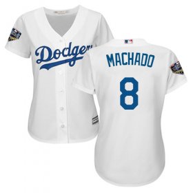 Wholesale Cheap Dodgers #8 Manny Machado White Home 2018 World Series Women\'s Stitched MLB Jersey