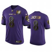 Wholesale Cheap Baltimore Ravens #8 Lamar Jackson Men's Nike Purple Team 25th Season Golden Limited NFL Jersey