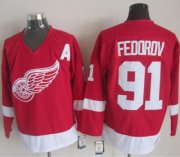 Wholesale Cheap Red Wings #91 Sergei Fedorov Red CCM Throwback Stitched NHL Jersey