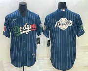 Cheap Men's Los Angeles Dodgers Big Logo Navy Blue Pinstripe Stitched MLB Cool Base Nike Jersey5