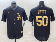Cheap Men's Los Angeles Dodgers #50 Mookie Betts Black Gold Cool Base Stitched Jersey