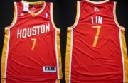 Wholesale Cheap Houston Rockets #7 Jeremy Lin Revolution 30 Swingman Red With Gold Jersey