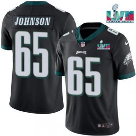 Wholesale Cheap Men\'s Philadelphia Eagles #65 Lane Johnson Black Super Bowl LVII Patch Vapor Untouchable Limited Stitched Jersey