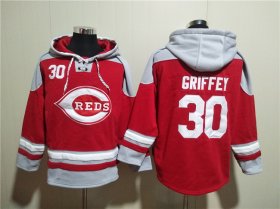 Wholesale Cheap Men\'s Cincinnati Reds #30 Ken Griffey Jr. Red Ageless Must-Have Lace-Up Pullover Hoodie