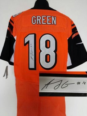 Wholesale Cheap Nike Bengals #18 A.J. Green Orange Alternate Men\'s Stitched NFL Elite Autographed Jersey