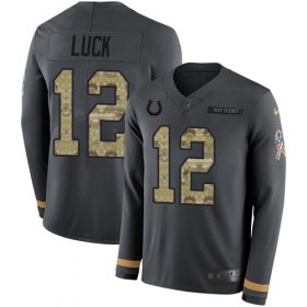 Wholesale Cheap Nike Colts #12 Andrew Luck Anthracite Salute to Service Men\'s Stitched NFL Limited Therma Long Sleeve Jersey