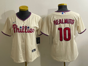 Wholesale Cheap Women's Philadelphia Phillies #10 JT Realmuto Cream Cool Base Jersey