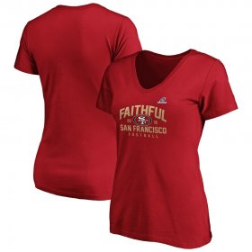 Wholesale Cheap San Francisco 49ers Women\'s 2019 NFL Playoffs Bound Hometown Checkdown V-Neck T-Shirt Scarlet