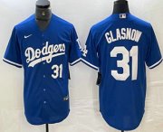 Cheap Men's Los Angeles Dodgers #31 Tyler Glasnow Number Blue Stitched Cool Base Nike Jerseys