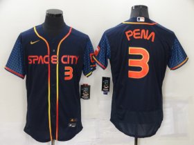 Wholesale Cheap Men\'s Houston Astros #3 Jeremy Pena Number 2022 Navy Blue City Connect Flex Base Stitched Baseball Jersey