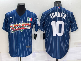 Wholesale Cheap Men\'s Los Angeles Dodgers #10 Justin Turner Rainbow Blue Red Pinstripe Mexico Cool Base Nike Jersey