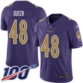 Wholesale Cheap Nike Ravens #48 Patrick Queen Purple Men\'s Stitched NFL Limited Rush 100th Season Jersey