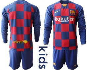 Wholesale Cheap Barcelona Blank Home Long Sleeves Kid Soccer Club Jersey