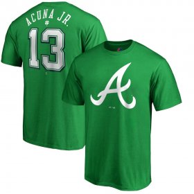 Wholesale Cheap Atlanta Braves #13 Ronald Acuna Jr. Majestic St. Patrick\'s Day Stack Player Name & Number T-Shirt Kelly Green