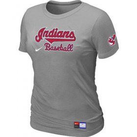 Wholesale Cheap Women\'s Nike Cleveland Indians Short Sleeve Practice T-Shirt Light Grey