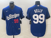 Cheap Men's Los Angeles Dodgers #99 Joe Kelly Number Blue 2021 City Connect Cool Base Stitched Jersey