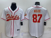 Wholesale Cheap Men's Kansas City Chiefs #87 Travis Kelce White With Patch Cool Base Stitched Baseball Jersey