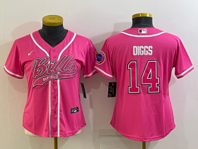 Wholesale Cheap Women\'s Buffalo Bills #14 Stefon Diggs Pink With Patch Cool Base Stitched Baseball Jersey