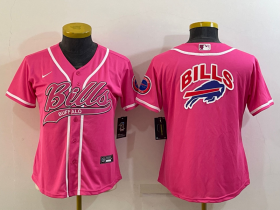 Wholesale Cheap Women\'s Buffalo Bills Pink Team Big Logo With Patch Cool Base Stitched Baseball Jersey