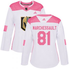 Wholesale Cheap Adidas Golden Knights #81 Jonathan Marchessault White/Pink Authentic Fashion Women\'s Stitched NHL Jersey