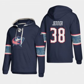 Wholesale Cheap Columbus Blue Jackets #38 Boone Jenner Blue adidas Lace-Up Pullover Hoodie