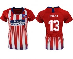 Wholesale Cheap Women\'s Atletico Madrid #13 Oblak Home Soccer Club Jersey