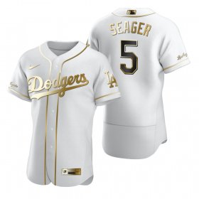 Wholesale Cheap Los Angeles Dodgers #5 Corey Seager White Nike Men\'s Authentic Golden Edition MLB Jersey