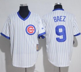 Wholesale Cheap Cubs #9 Javier Baez White Strip Home Cooperstown Stitched MLB Jersey