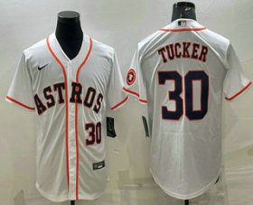 Wholesale Cheap Men\'s Houston Astros #30 Kyle Tucker Number White With Patch Stitched MLB Cool Base Nike Jersey