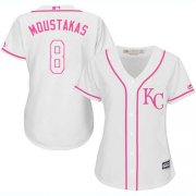 Wholesale Cheap Royals #8 Mike Moustakas White/Pink Fashion Women's Stitched MLB Jersey