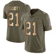 Wholesale Cheap Nike Cowboys #21 Ezekiel Elliott Olive/Gold Youth Stitched NFL Limited 2017 Salute to Service Jersey
