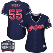 Wholesale Cheap Indians #55 Roberto Perez Navy Blue 2016 World Series Bound Women's Alternate Stitched MLB Jersey