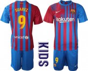Wholesale Cheap Youth 2021-2022 Club Barcelona home blue 9 Nike Soccer Jersey