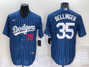 Wholesale Cheap Men's Los Angeles Dodgers #35 Cody Bellinger Number Red Navy Blue Pinstripe Stitched MLB Cool Base Nike Jersey
