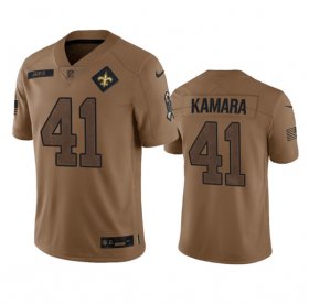 Wholesale Cheap Men\'s New Orleans Saints #41 Alvin Kamara 2023 Brown Salute To Service Limited Football Stitched Jersey