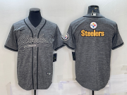 Wholesale Cheap Men's Pittsburgh Steelers Grey Gridiron Team Big Logo Cool Base Stitched Baseball Jersey
