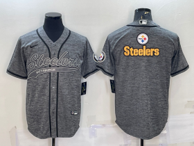 Wholesale Cheap Men\'s Pittsburgh Steelers Grey Gridiron Team Big Logo Cool Base Stitched Baseball Jersey
