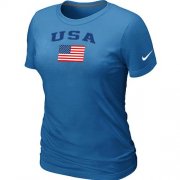 Wholesale Cheap Women's USA Olympics USA Flag Collection Locker Room T-Shirt Light Blue