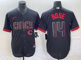 Wholesale Cheap Men\'s Cincinnati Reds #14 Pete Rose Black 2023 City Connect Cool Base Stitched Jersey 1