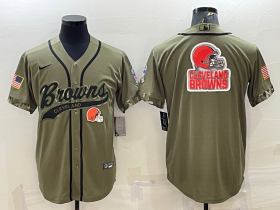 Wholesale Cheap Men\'s Cleveland Browns Olive 2022 Salute To Service Team Big Logo Cool Base Stitched Baseball Jersey