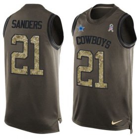 Wholesale Cheap Nike Cowboys #21 Deion Sanders Green Men\'s Stitched NFL Limited Salute To Service Tank Top Jersey