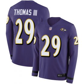 Wholesale Cheap Nike Ravens #29 Earl Thomas III Purple Team Color Men\'s Stitched NFL Limited Therma Long Sleeve Jersey